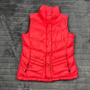 The North Face Down Puffer Vest Womens Small Coral 700 Fill Chevron Quilted Snap